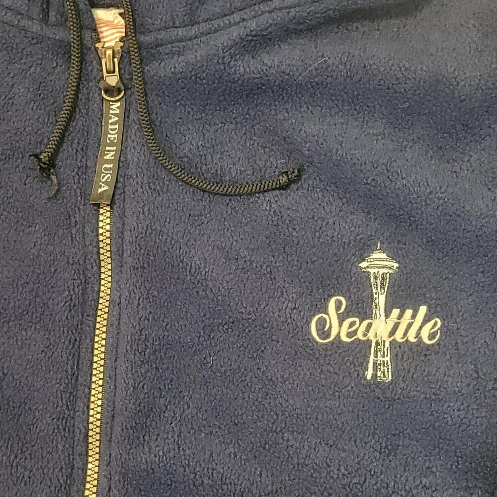 Seattle Embroidered Zip Up Hoodie XXL Navy Blue Made in USA